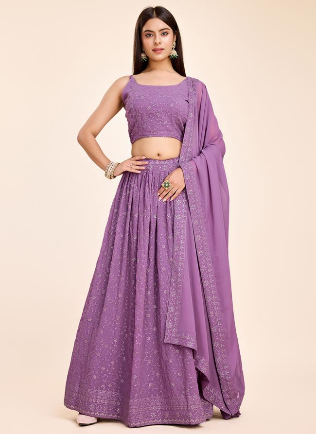 Faux Georgette Purple Wedding Wear Embroidery Work Lehenga Choli